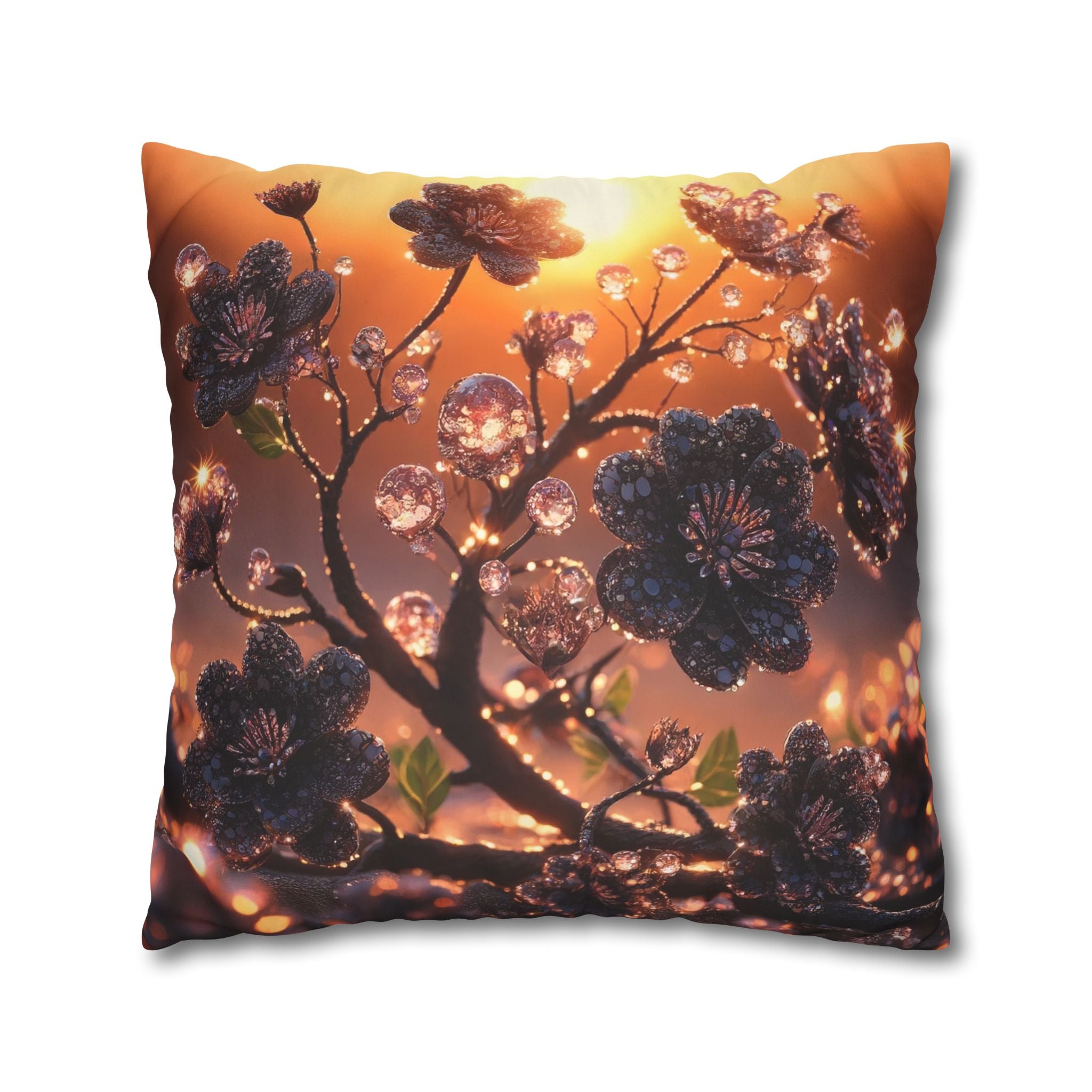 Black diamond flowers (in sunset) - Suede Square Pillowcase