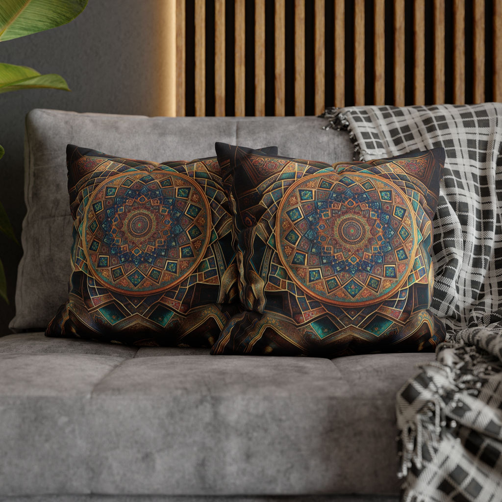 Persian art, brown-blue - Polyester Square Pillowcase