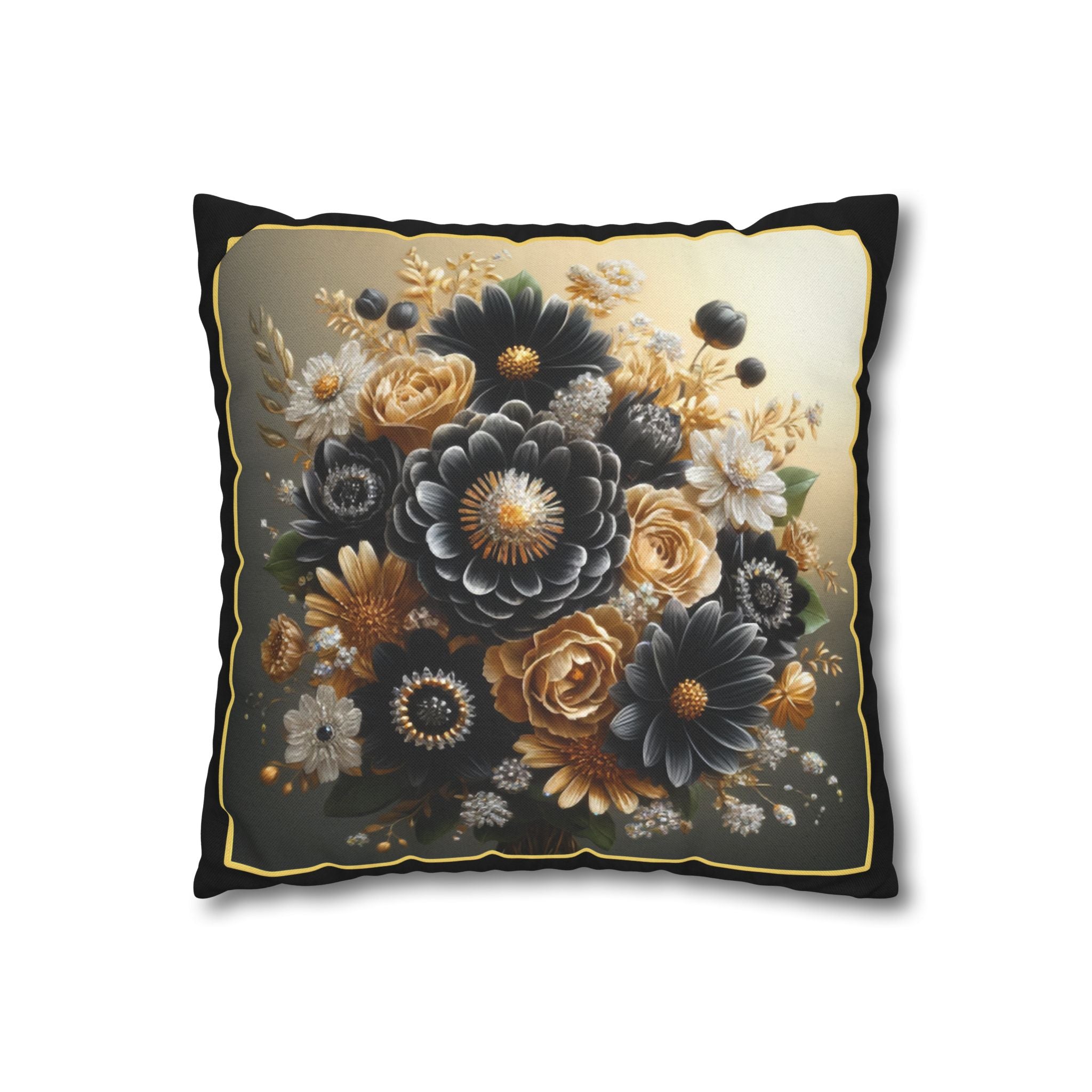 Black and Golden Bouquet (1) - Polyester Square Pillowcase