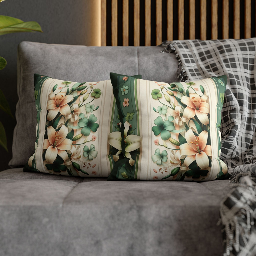 Green and white lilies - Suede Square Pillowcase