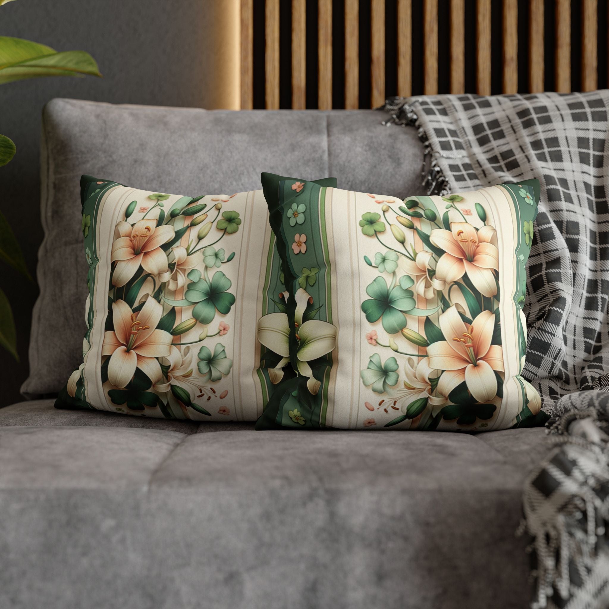 Green and white lilies - Suede Square Pillowcase