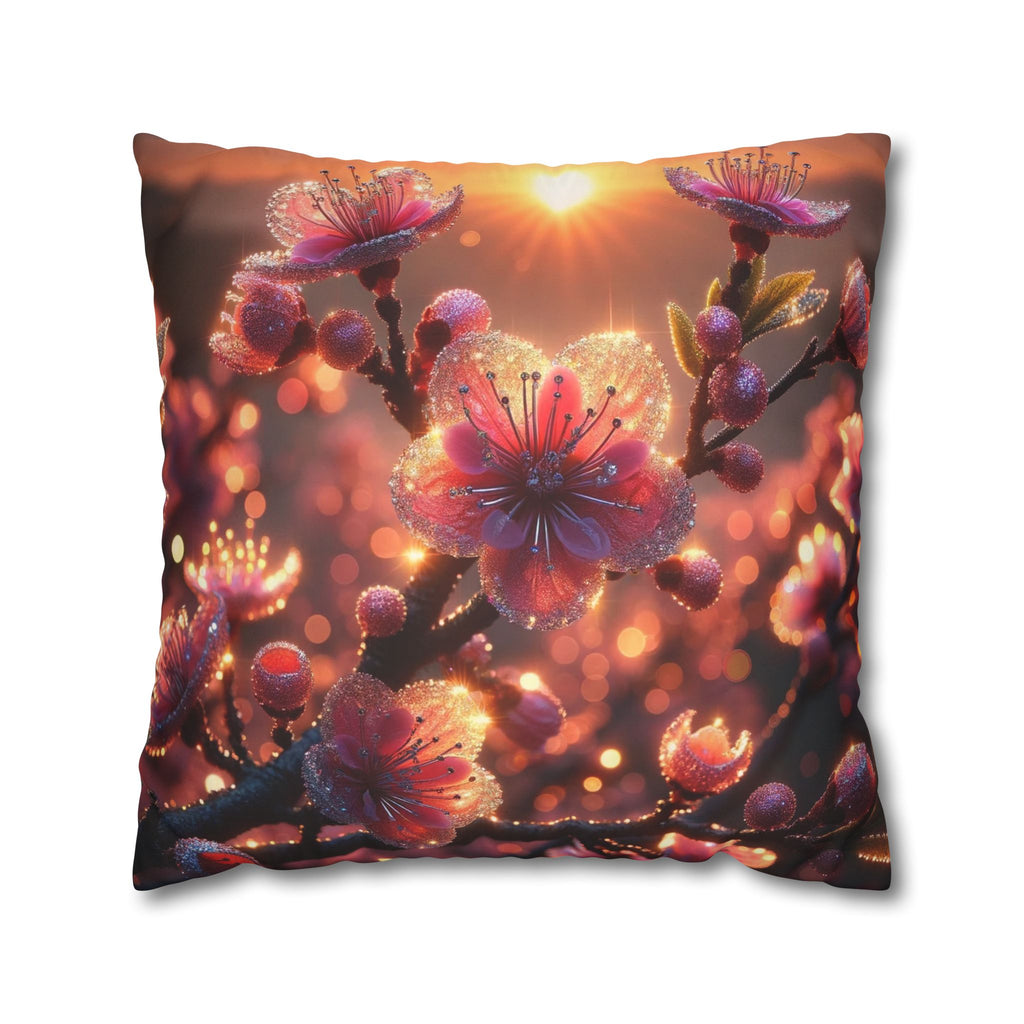 Pink diamond flowers (in sunset) - Suede Square Pillowcase
