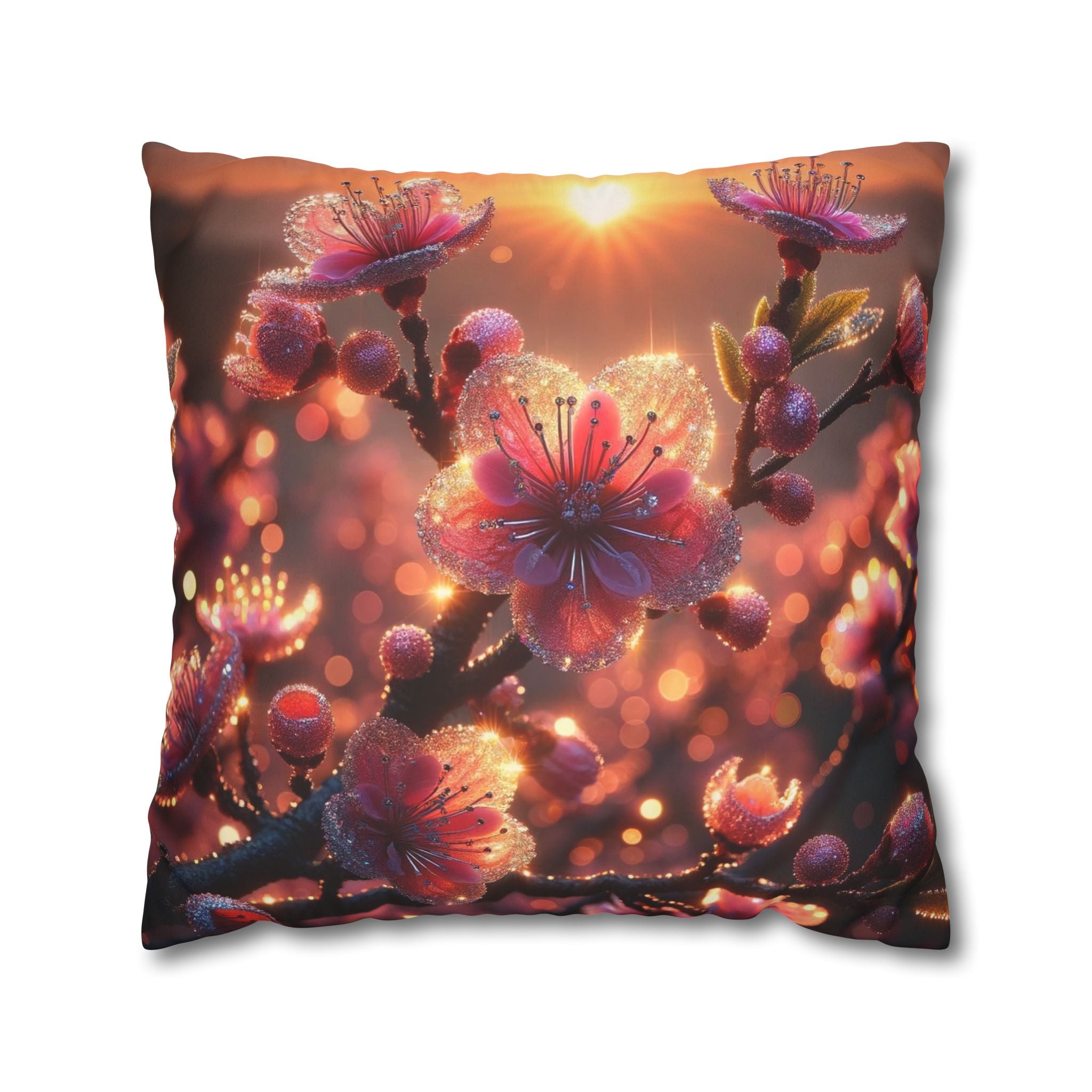 Pink diamond flowers (in sunset) - Suede Square Pillowcase