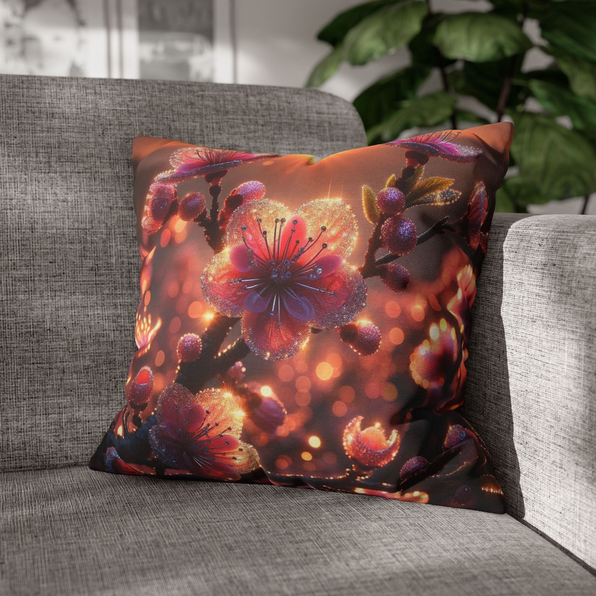 Pink flowers in sunset - Polyester Square Pillowcase