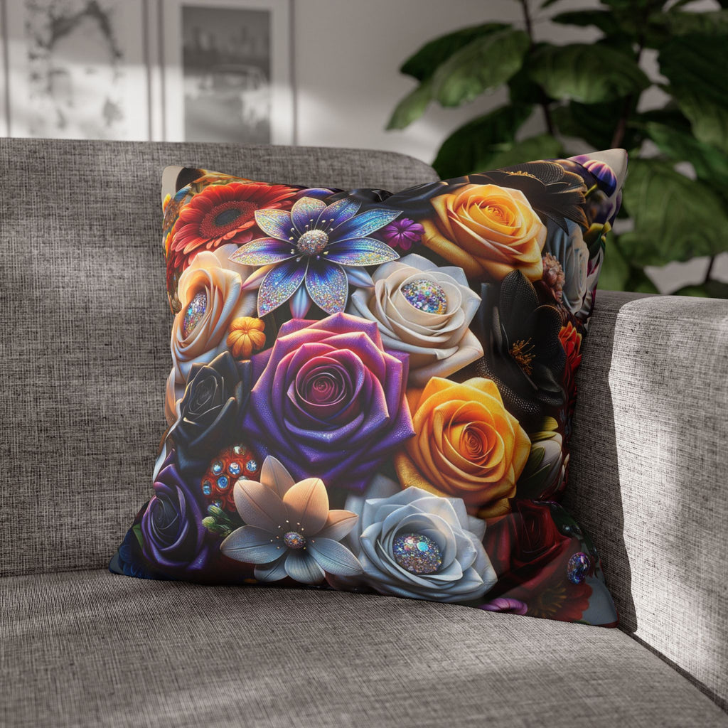 Colourful Bouquet of big flowers- Suede Square Pillowcase
