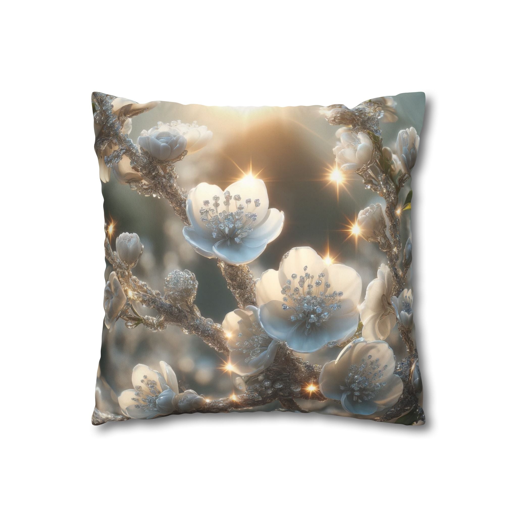 Silver, diamond flowers - Suede Square Pillowcase