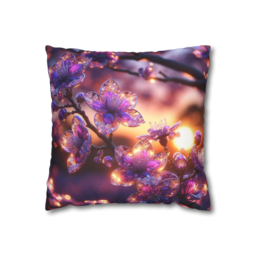 Purple crystal flowers - Suede Square Pillowcase