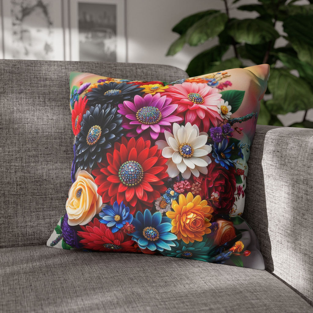 Colourful Bouquet of bright coloured flowers - Suede Square Pillowcase