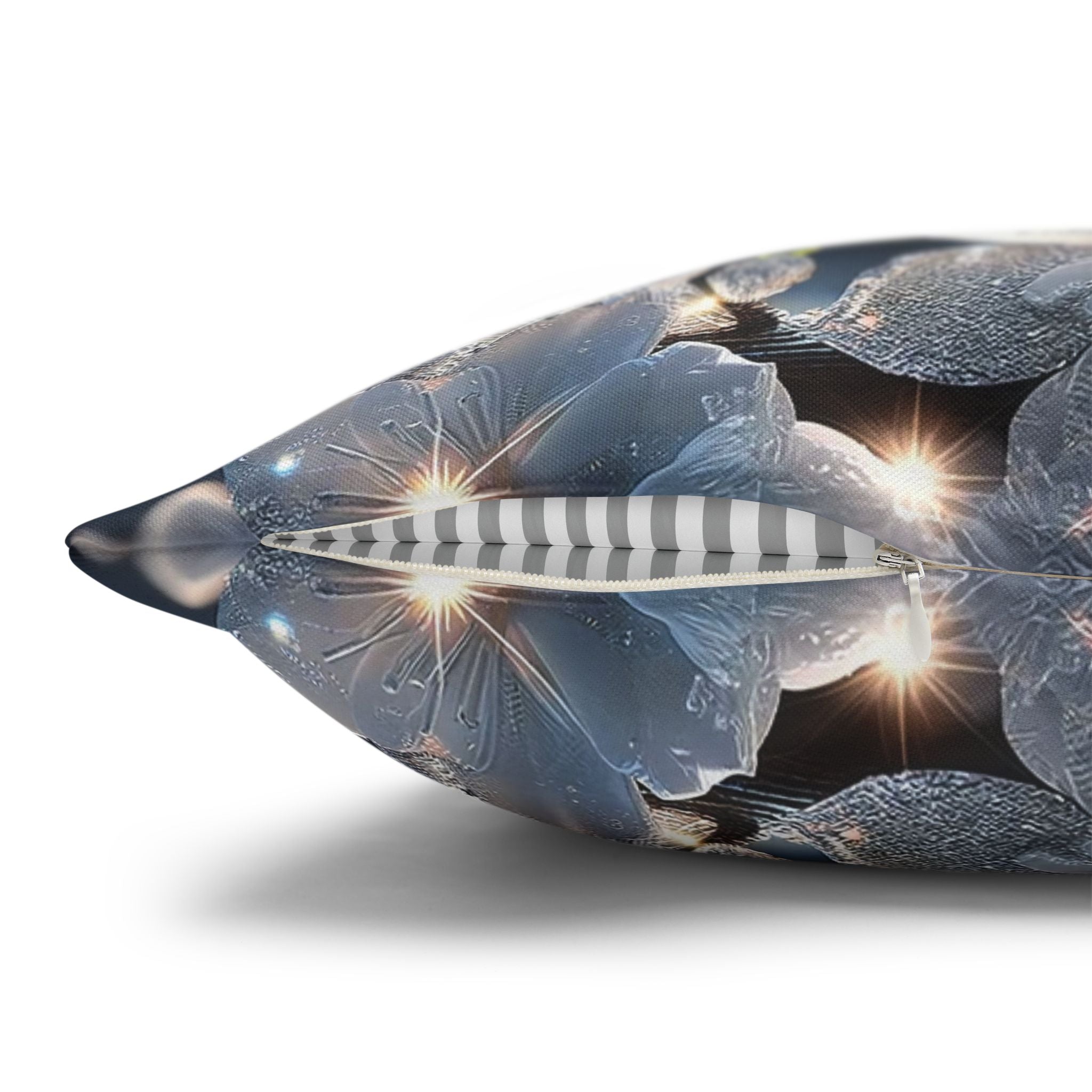 Silver-coloured flowers on grey background - Polyester Square Pillowcase