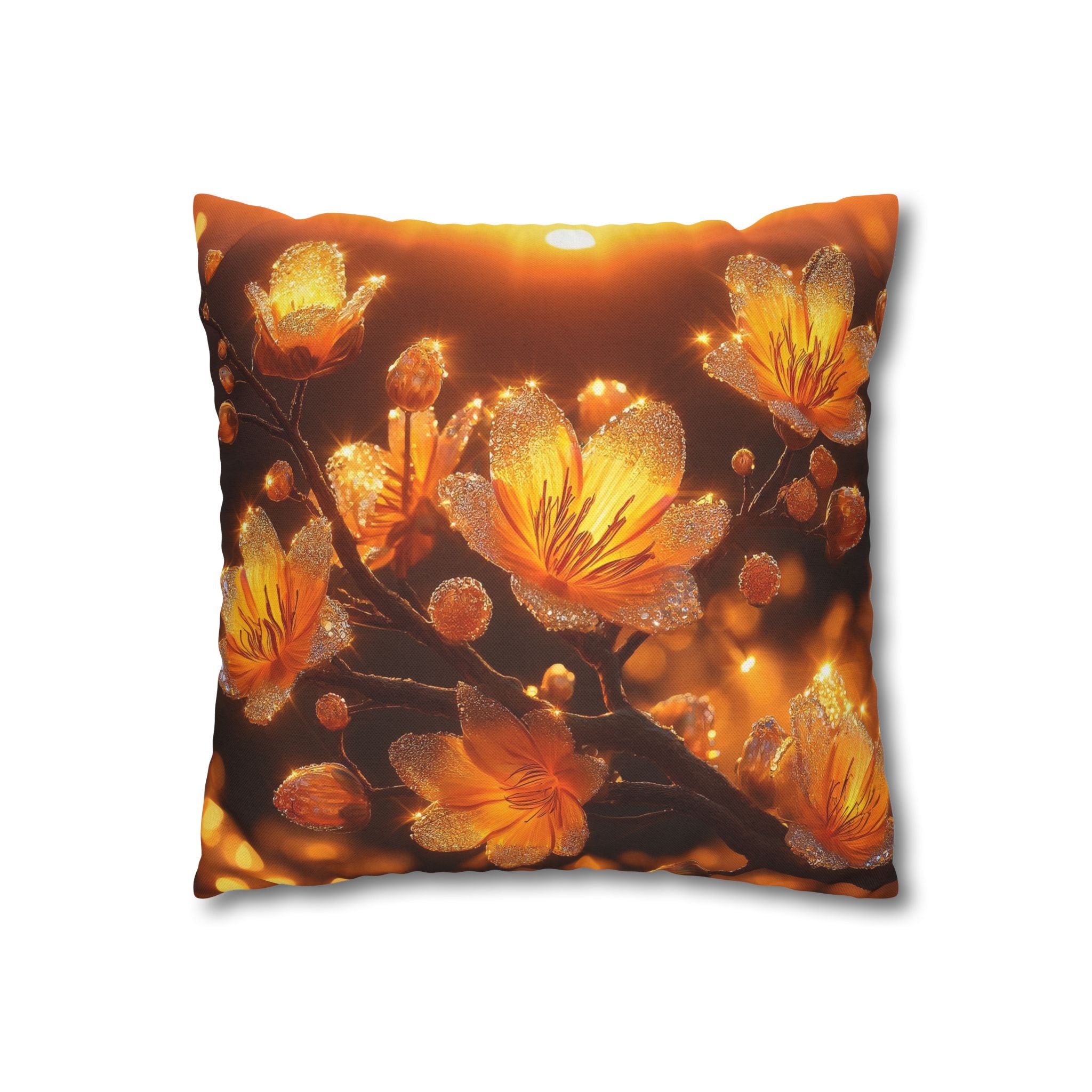 Yellow flowers in sunset - Polyester Square Pillowcase