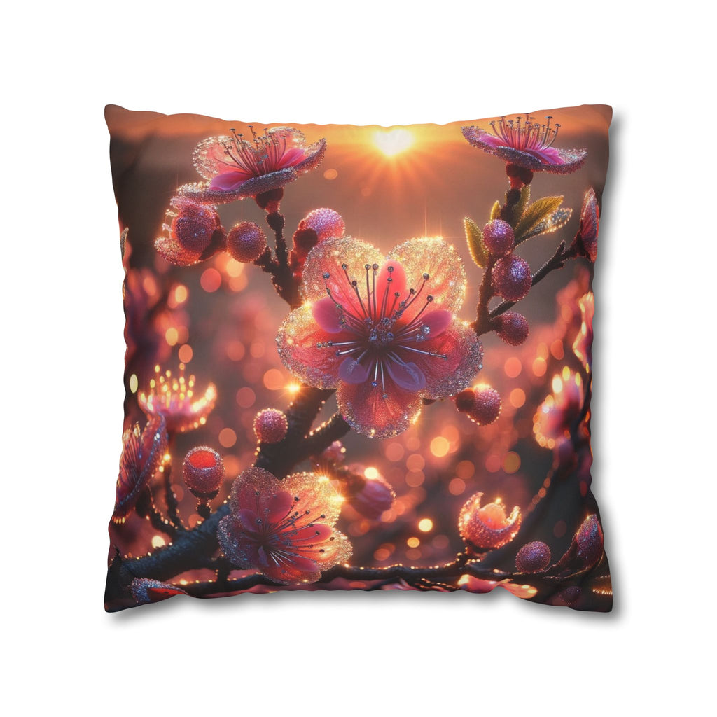Pink diamond flowers (in sunset) - Suede Square Pillowcase