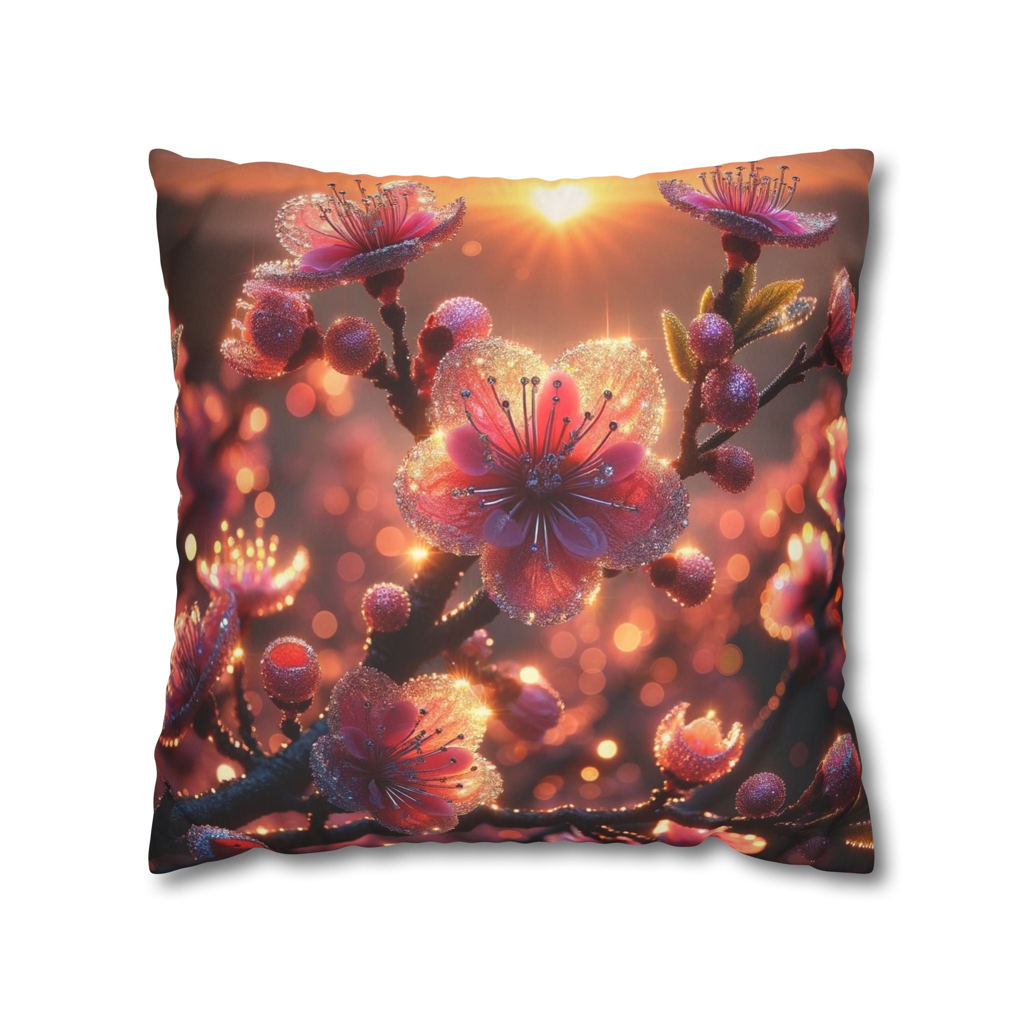 Pink diamond flowers (in sunset) - Suede Square Pillowcase