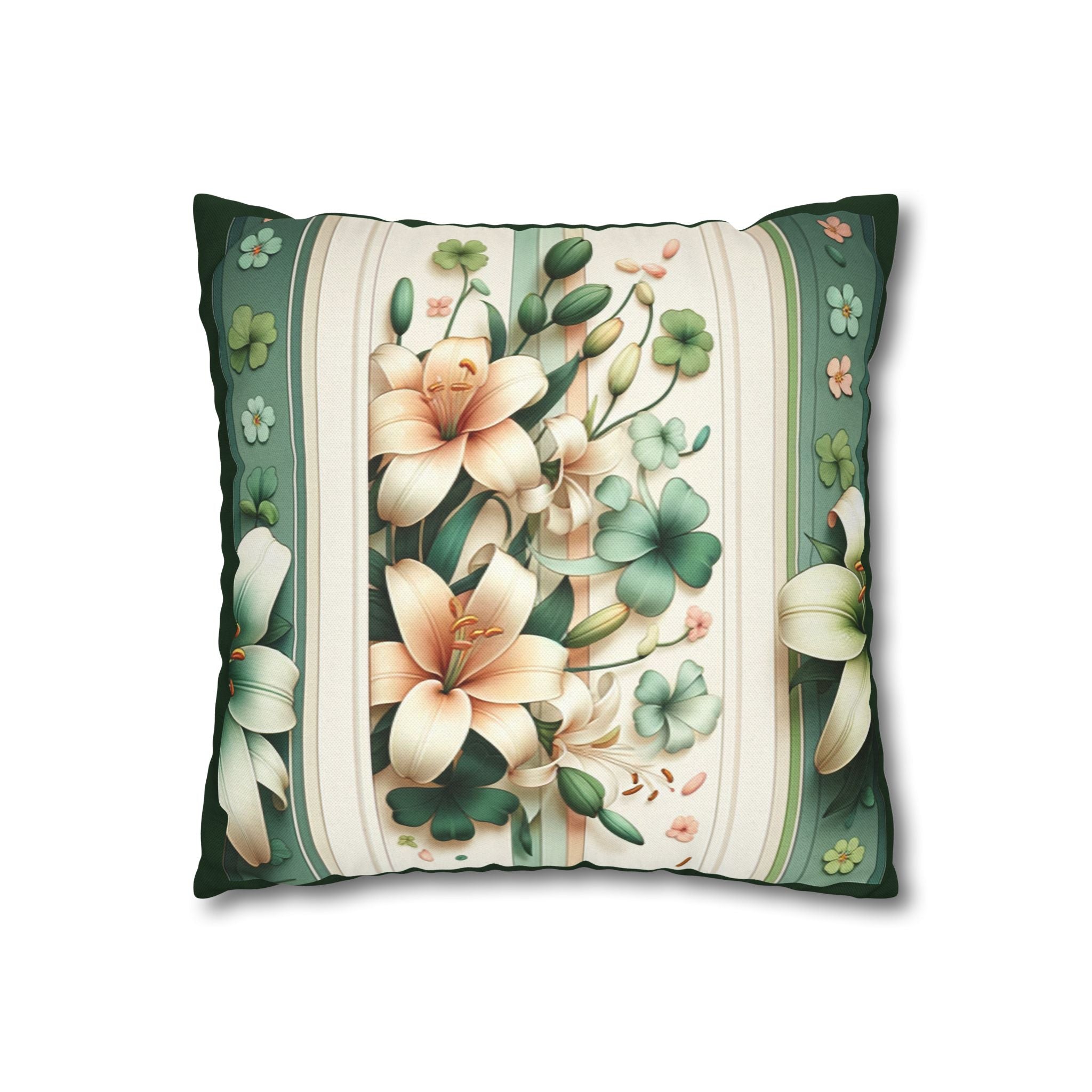 Green & peach coloured lilies - Polyester Square Pillowcase