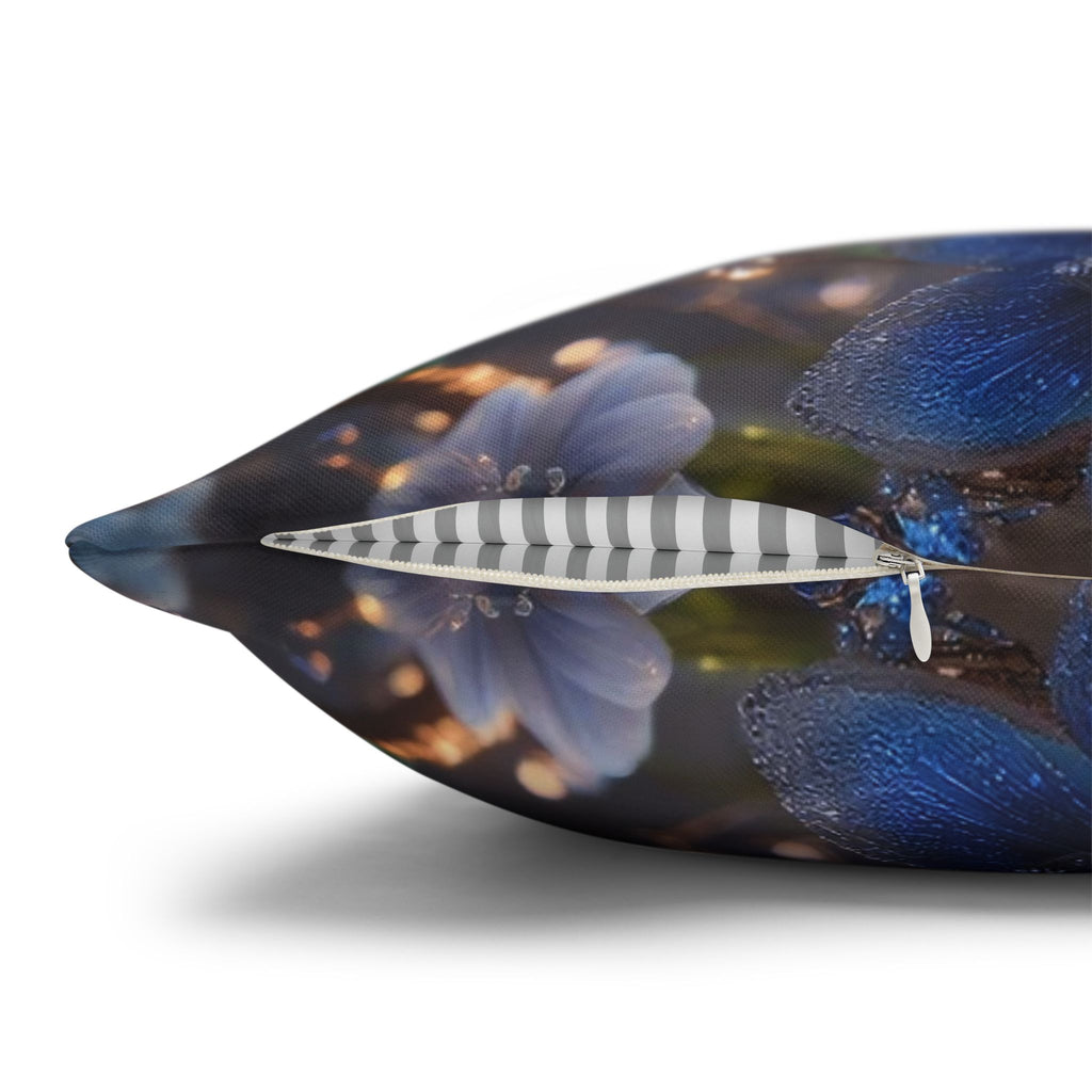 Blue, diamond flowers (4) - Polyester Square Pillowcase