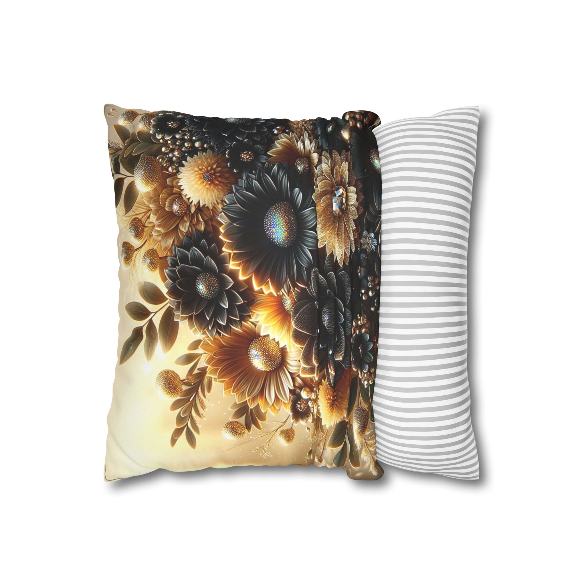 Black and golden Bouquet (with golden background) - Suede Square Pillowcase