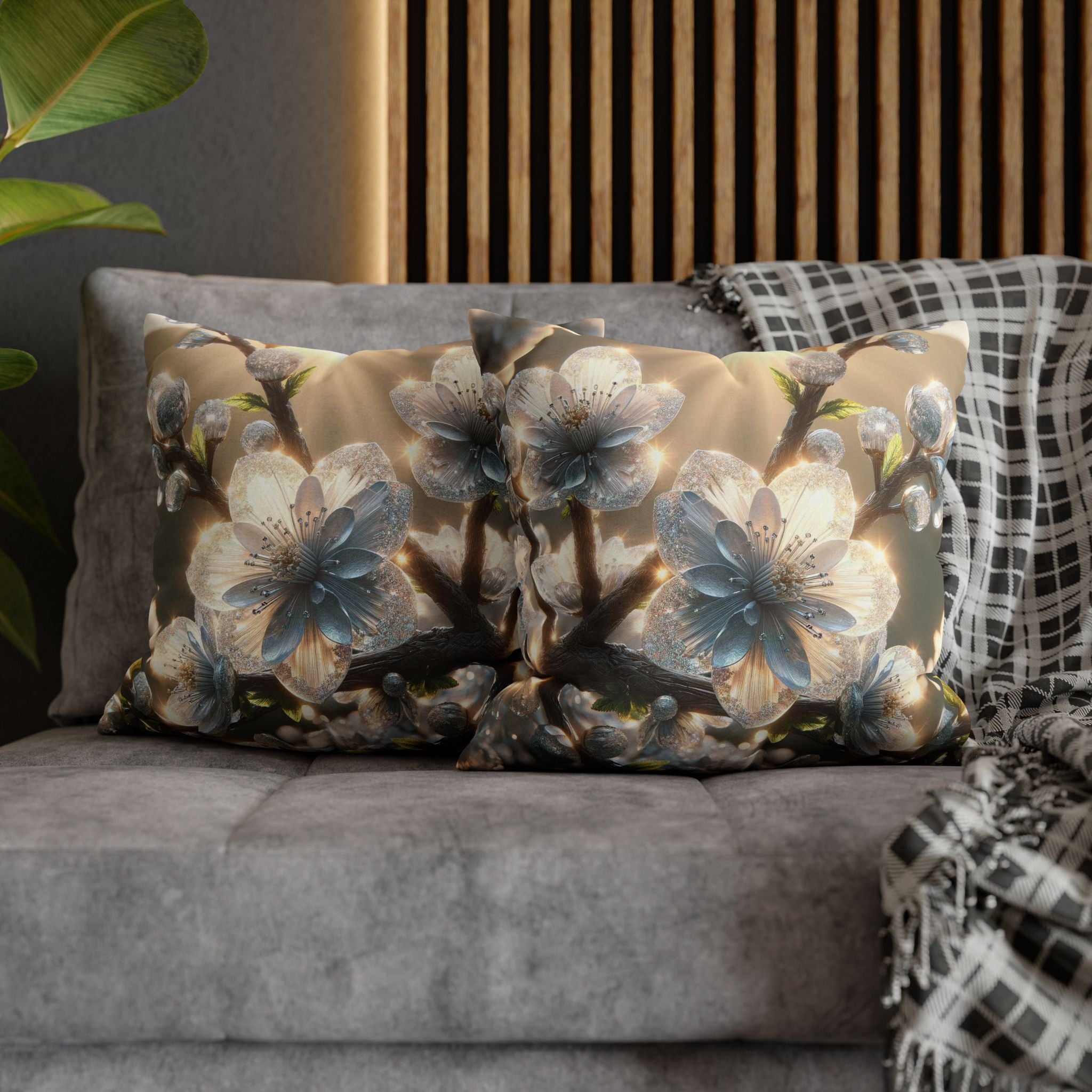 Silver-white diamond flowers - Polyester Square Pillowcase
