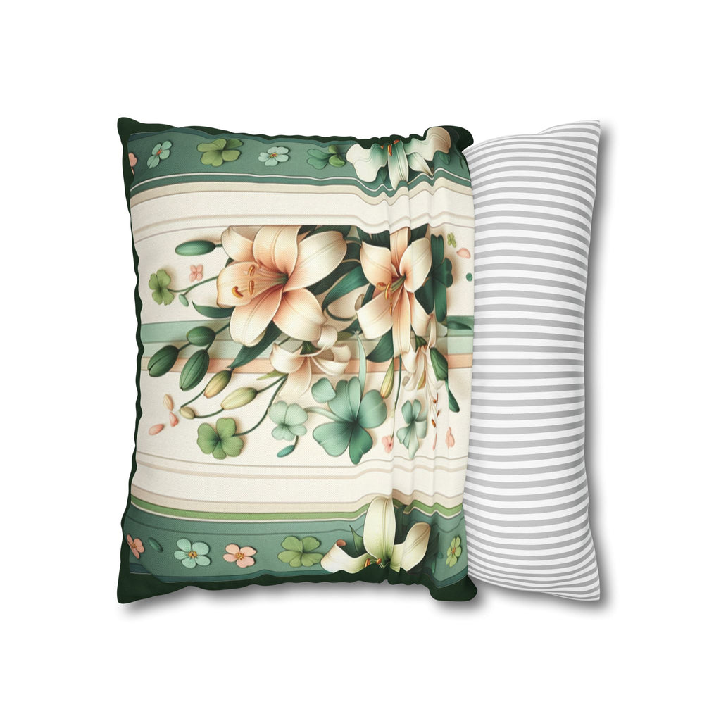 Green & peach coloured lilies - Polyester Square Pillowcase