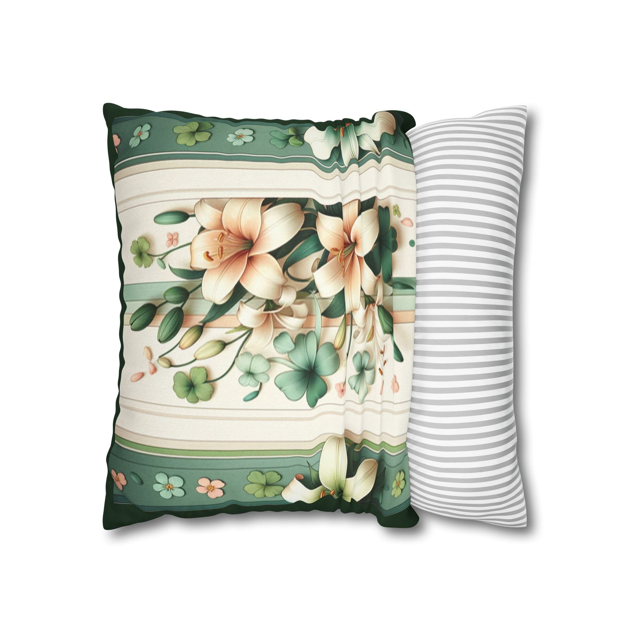 Green & peach coloured lilies - Polyester Square Pillowcase
