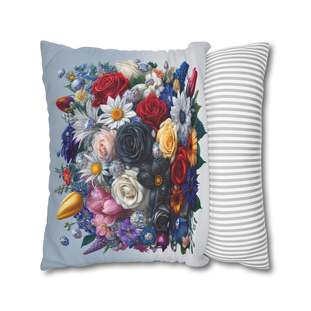 Colourful Bouquet (light-blue background) - Polyester Square Pillowcase
