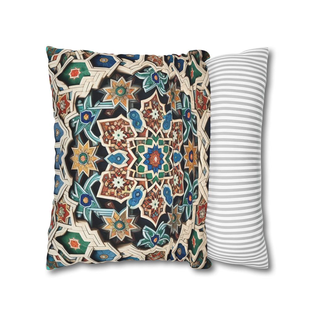 Persian Art , orange-blue - Polyester Square Pillowcase