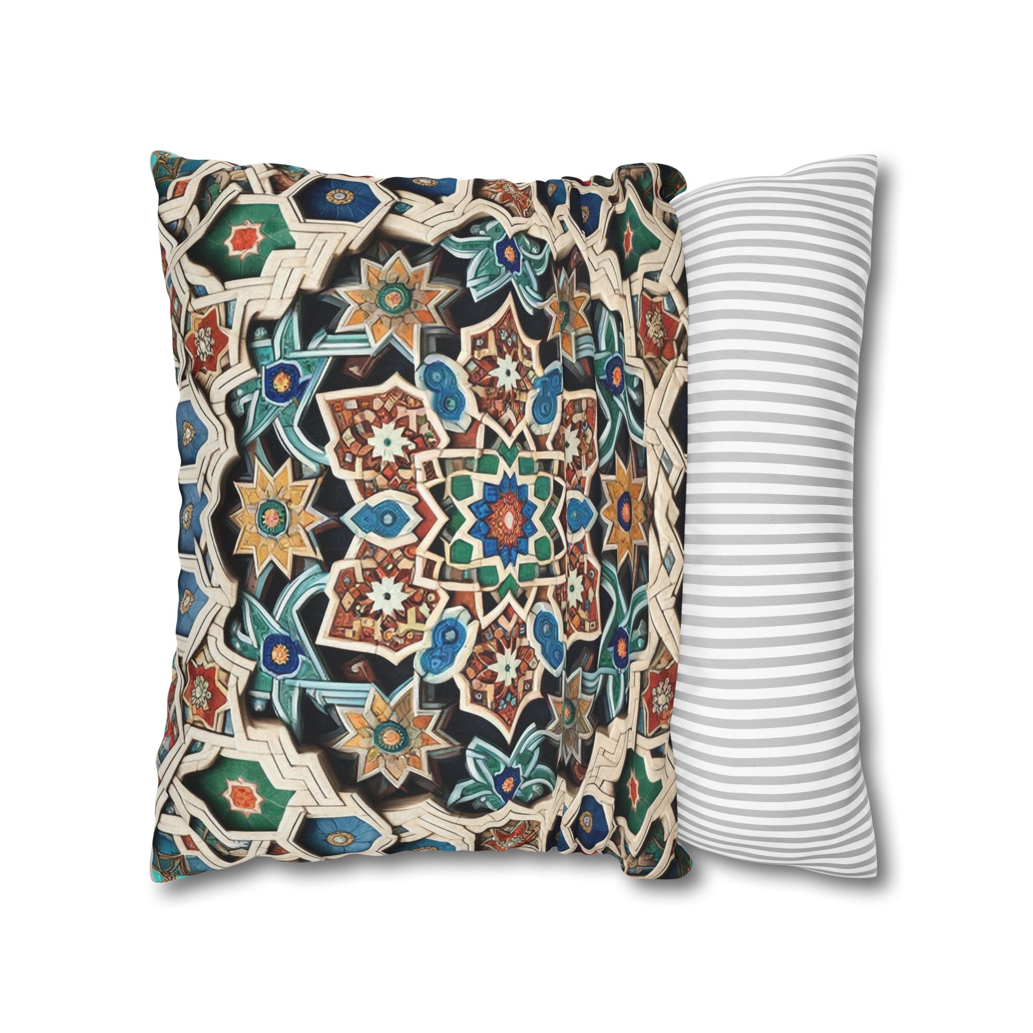 Persian Art , orange-blue - Polyester Square Pillowcase