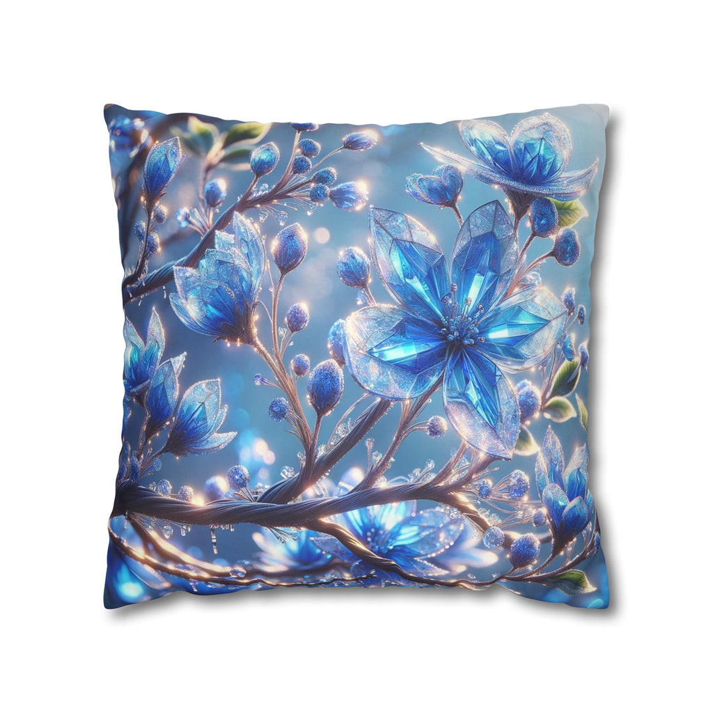 Blue, diamond flowers (with blue background) - Suede Square Pillowcase