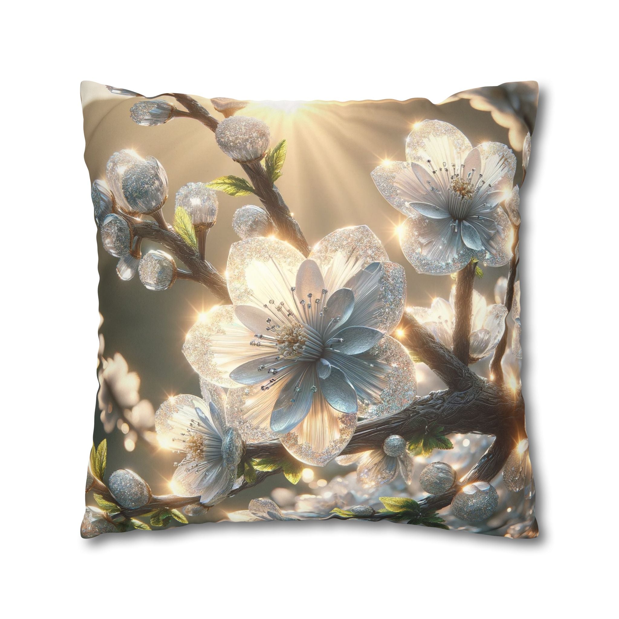 Big silver and white flowers - Suede Square Pillowcase