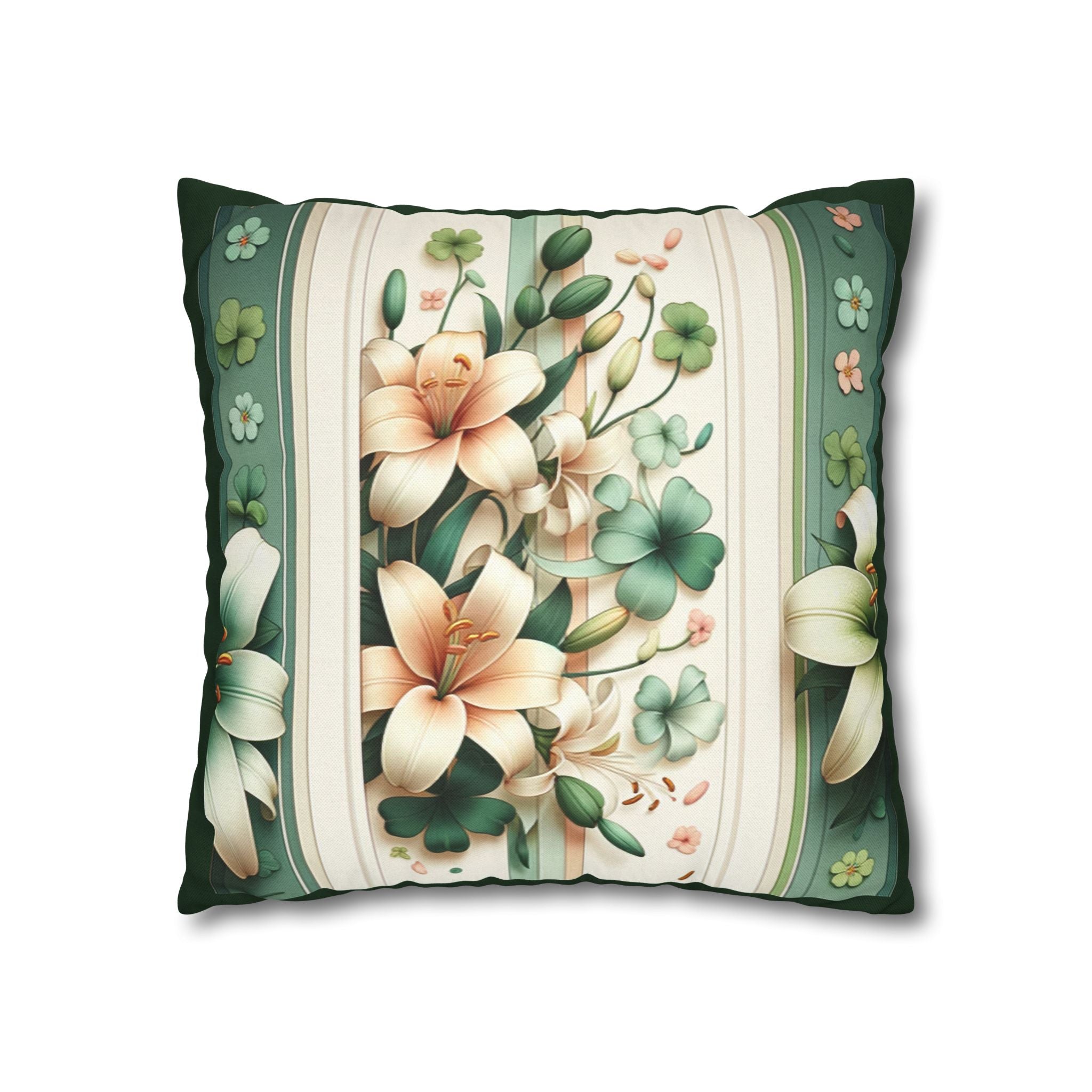 Green & peach coloured lilies - Polyester Square Pillowcase