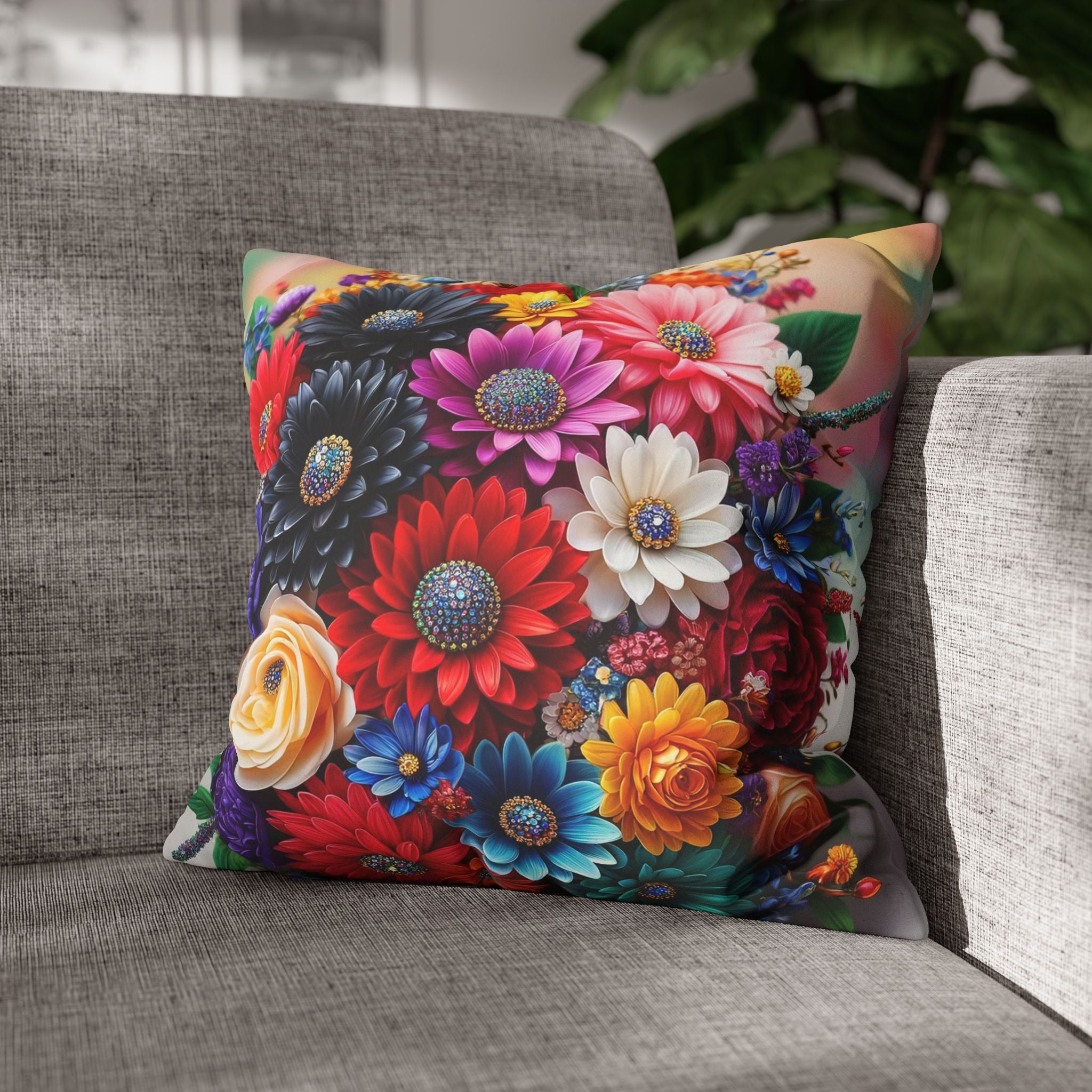 Colourful Bouquet of bright coloured flowers - Suede Square Pillowcase