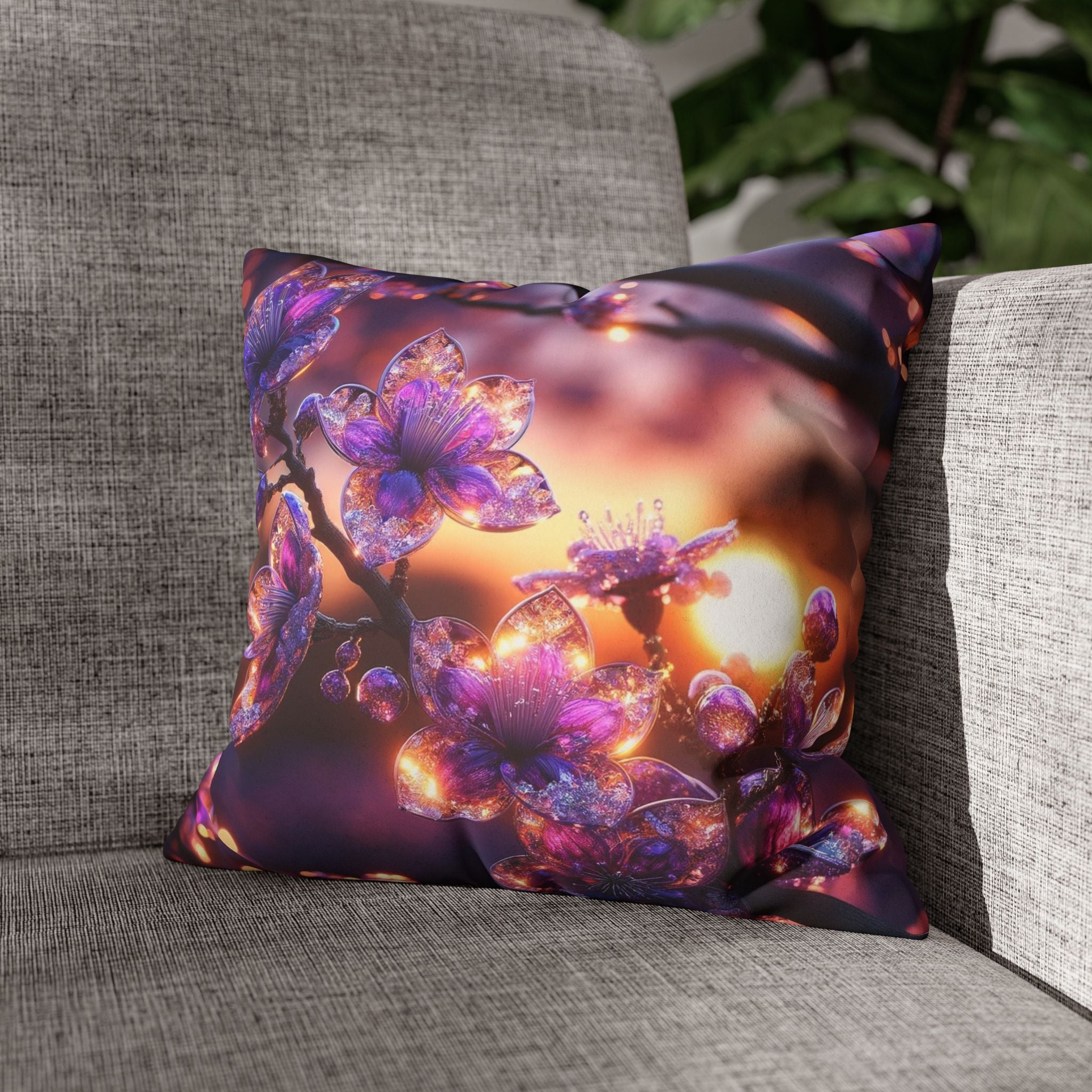 Purple crystal flowers - Suede Square Pillowcase