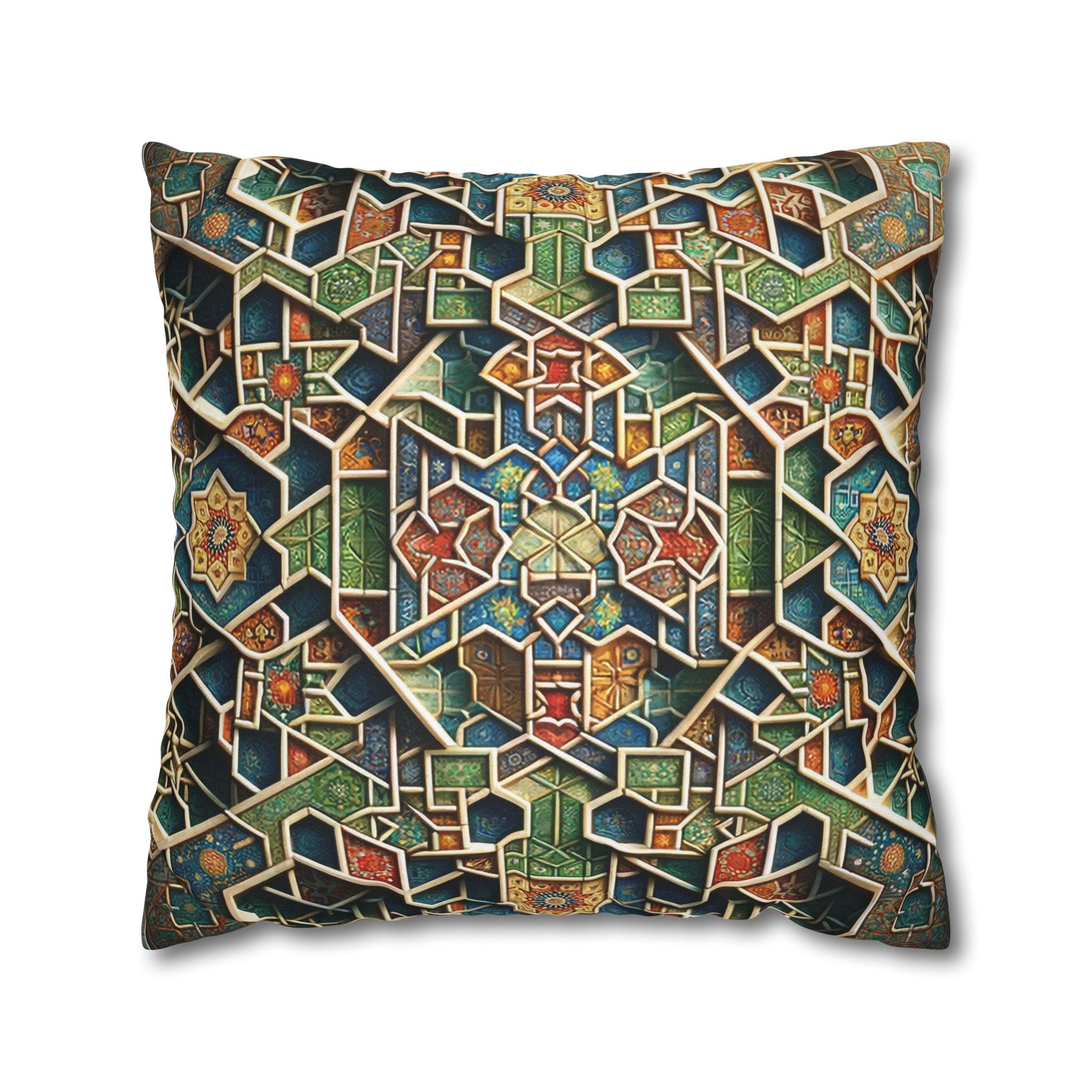 Persian art, orange-green - Polyester Square Pillowcase