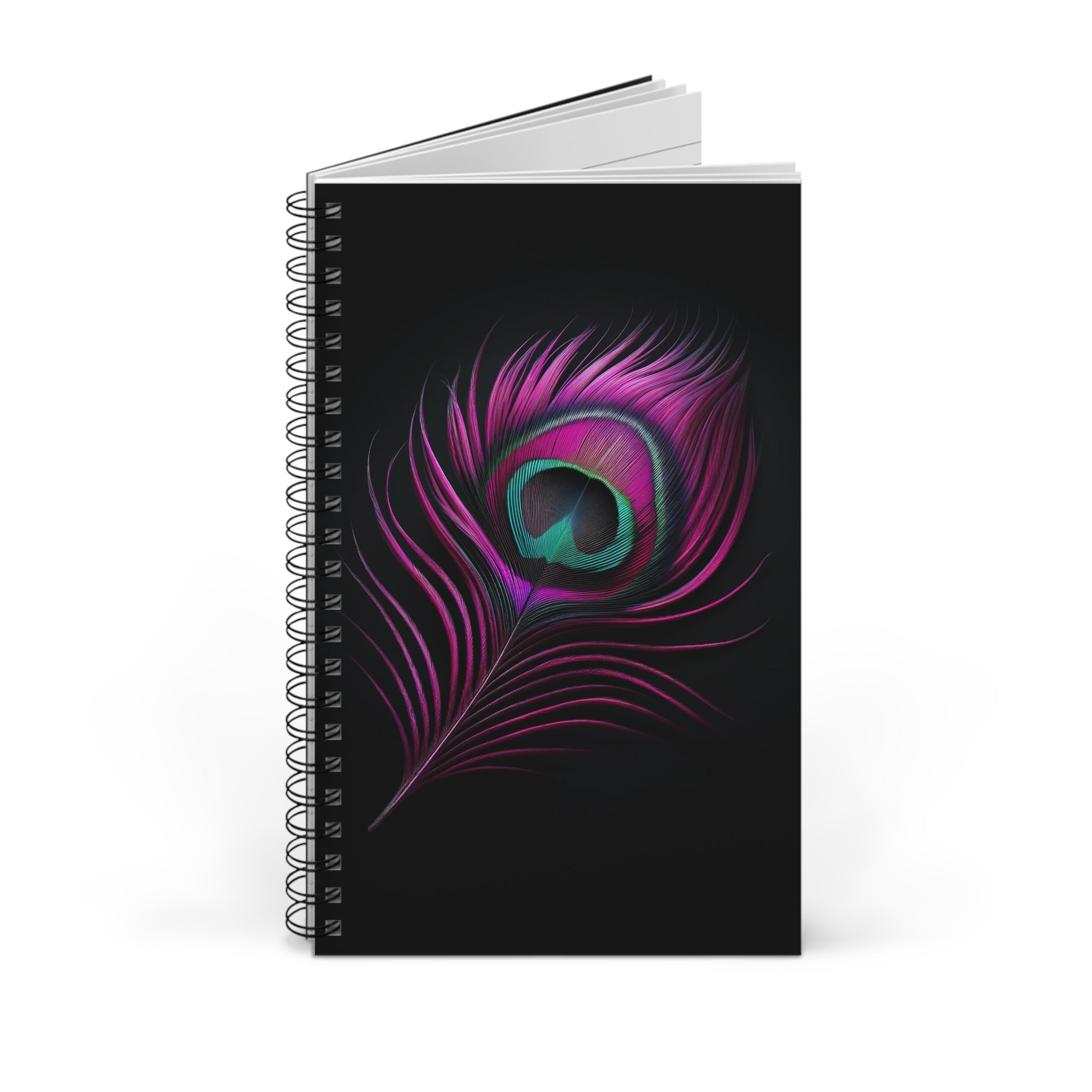 Fantasy Peacock Feather Fuchsia-Black- Spiral Journal