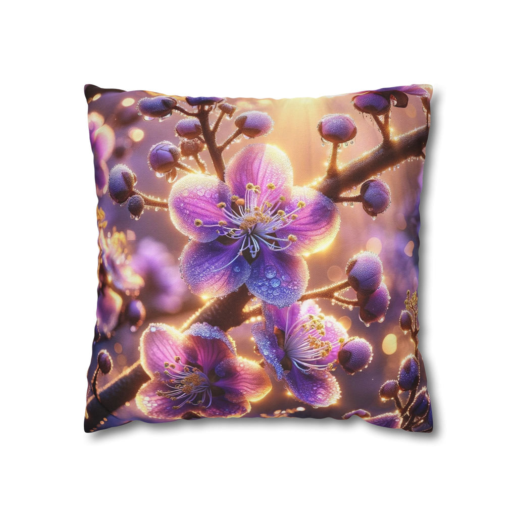 Purple-white, diamond flowers - Polyester Square Pillowcase