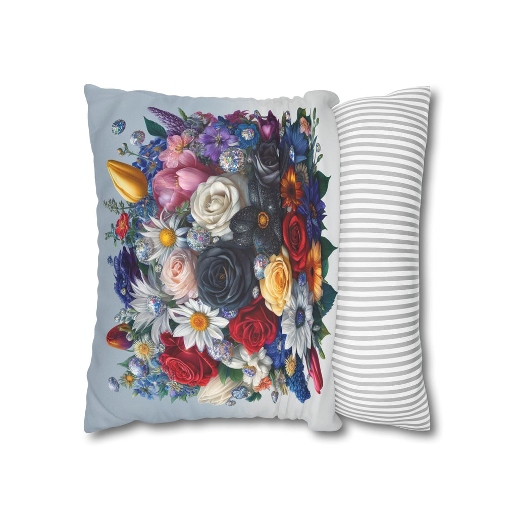 Colourful Bouquet (blue background) - Suede Square Pillowcase