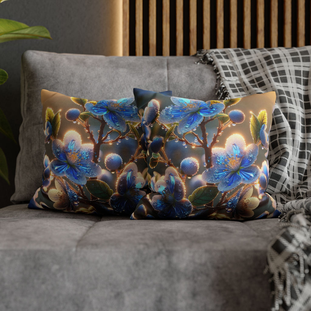 Blue, diamond flowers (2) - Polyester Square Pillowcase