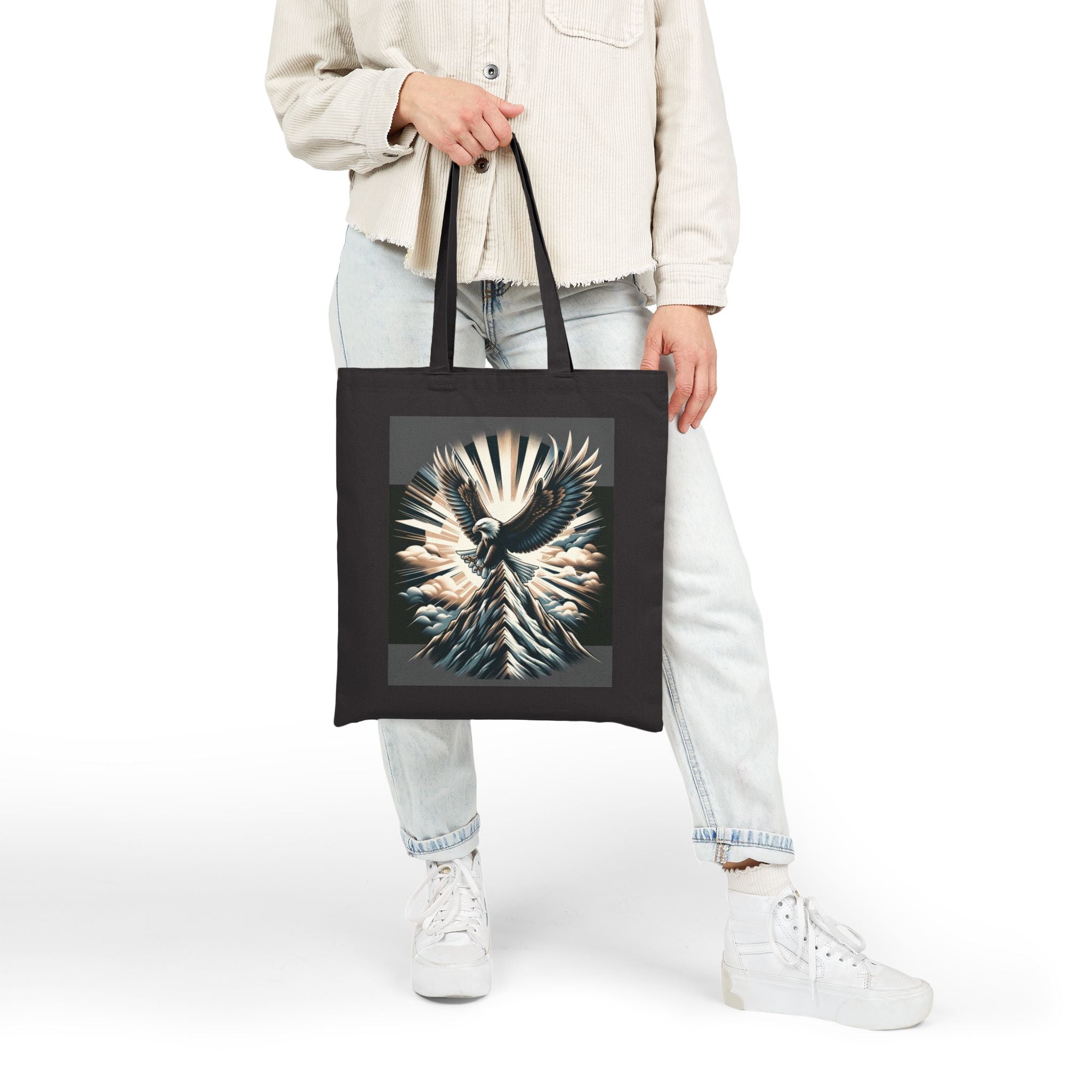 Eagle landing on the mountain Cotton Canvas Tote Bag