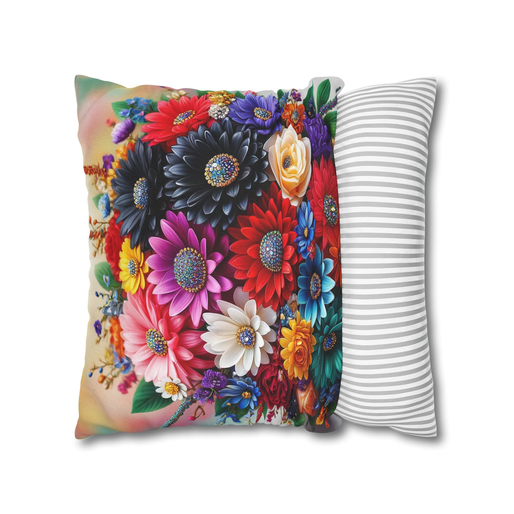 Colourful Bouquet (with diamonds) - Polyester Square Pillowcase