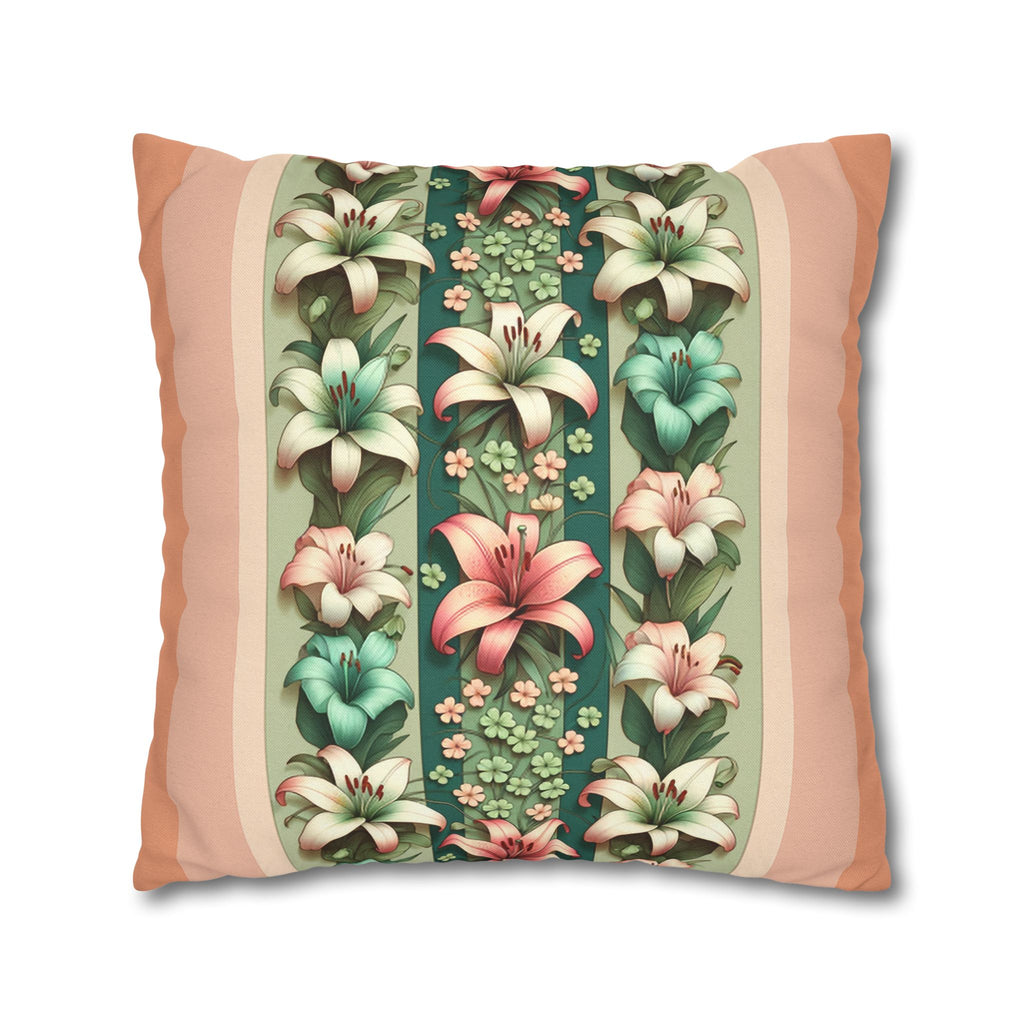Lilies on peach background - Polyester Square Pillowcase