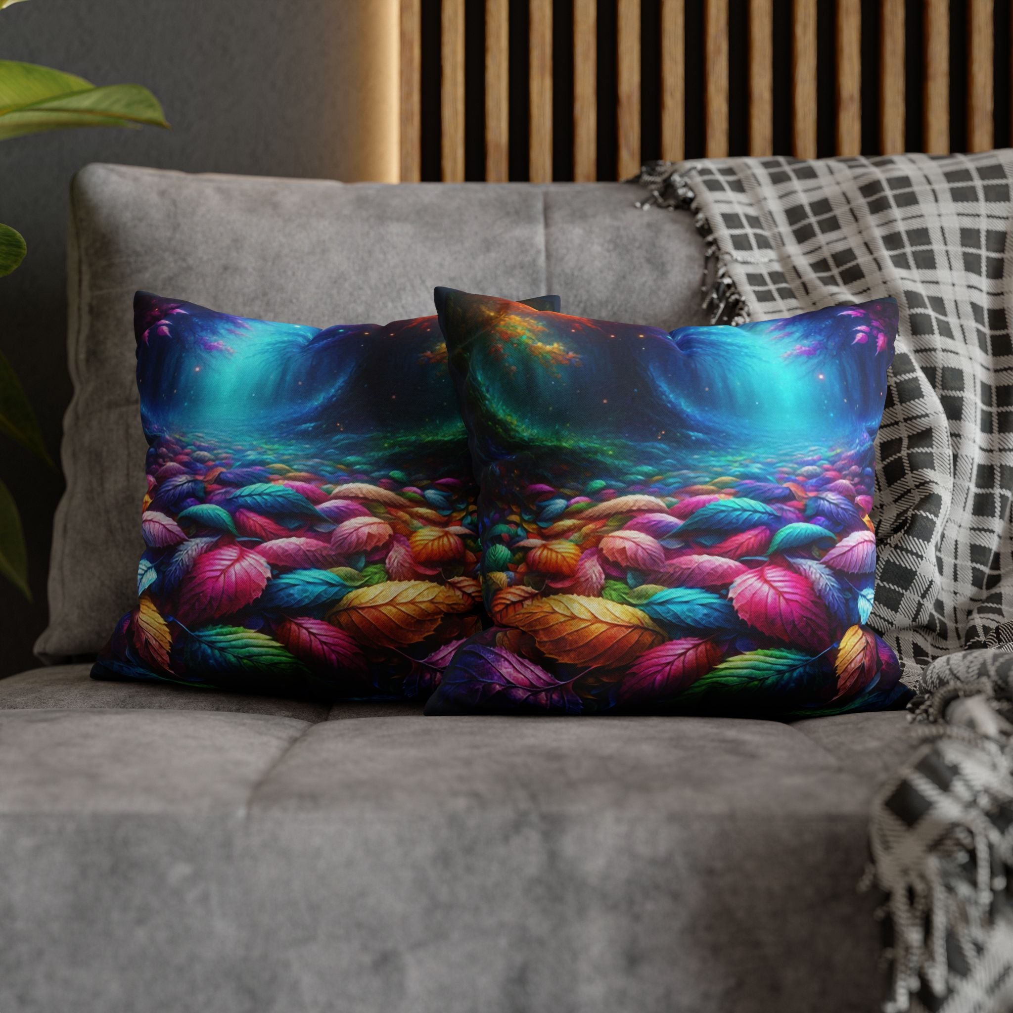 Magical Leaves in a forest-  Polyester Square Pillowcase
