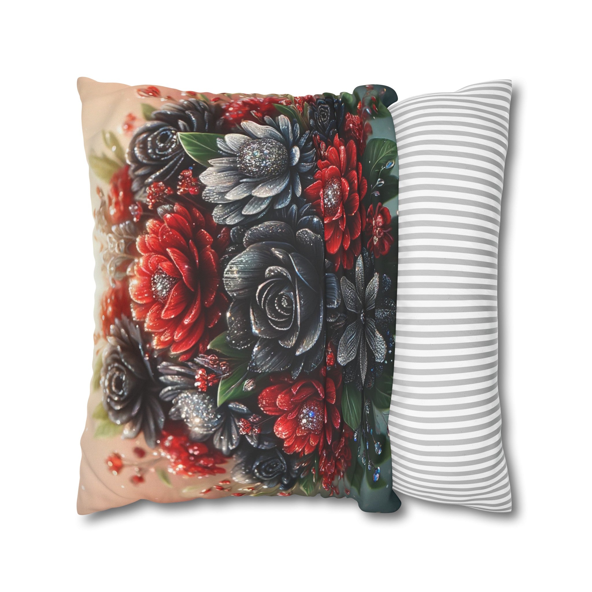 Bouquet with Black and Red flowers - Suede Square Pillowcase