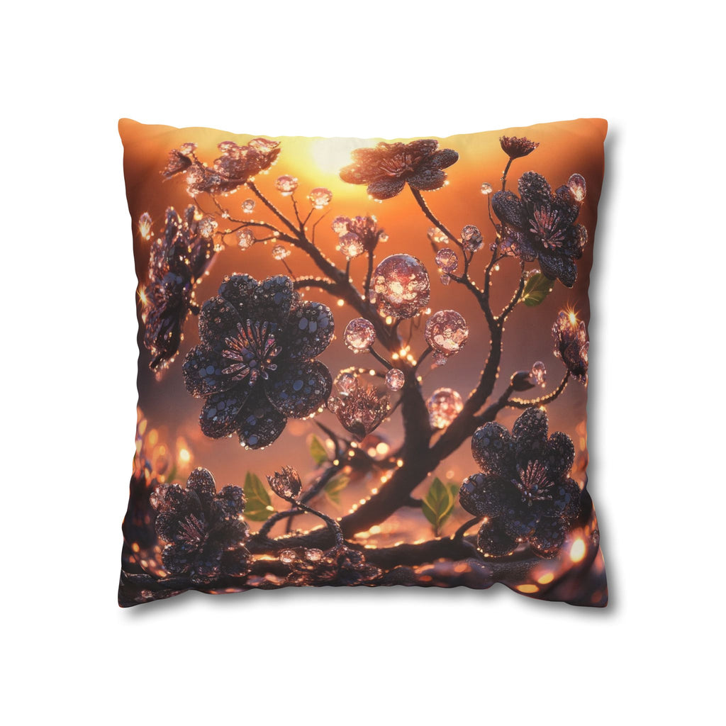 Black diamond flowers (in sunset) - Suede Square Pillowcase