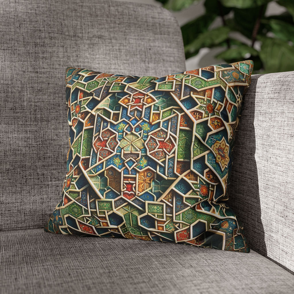 Persian art, orange-green - Polyester Square Pillowcase