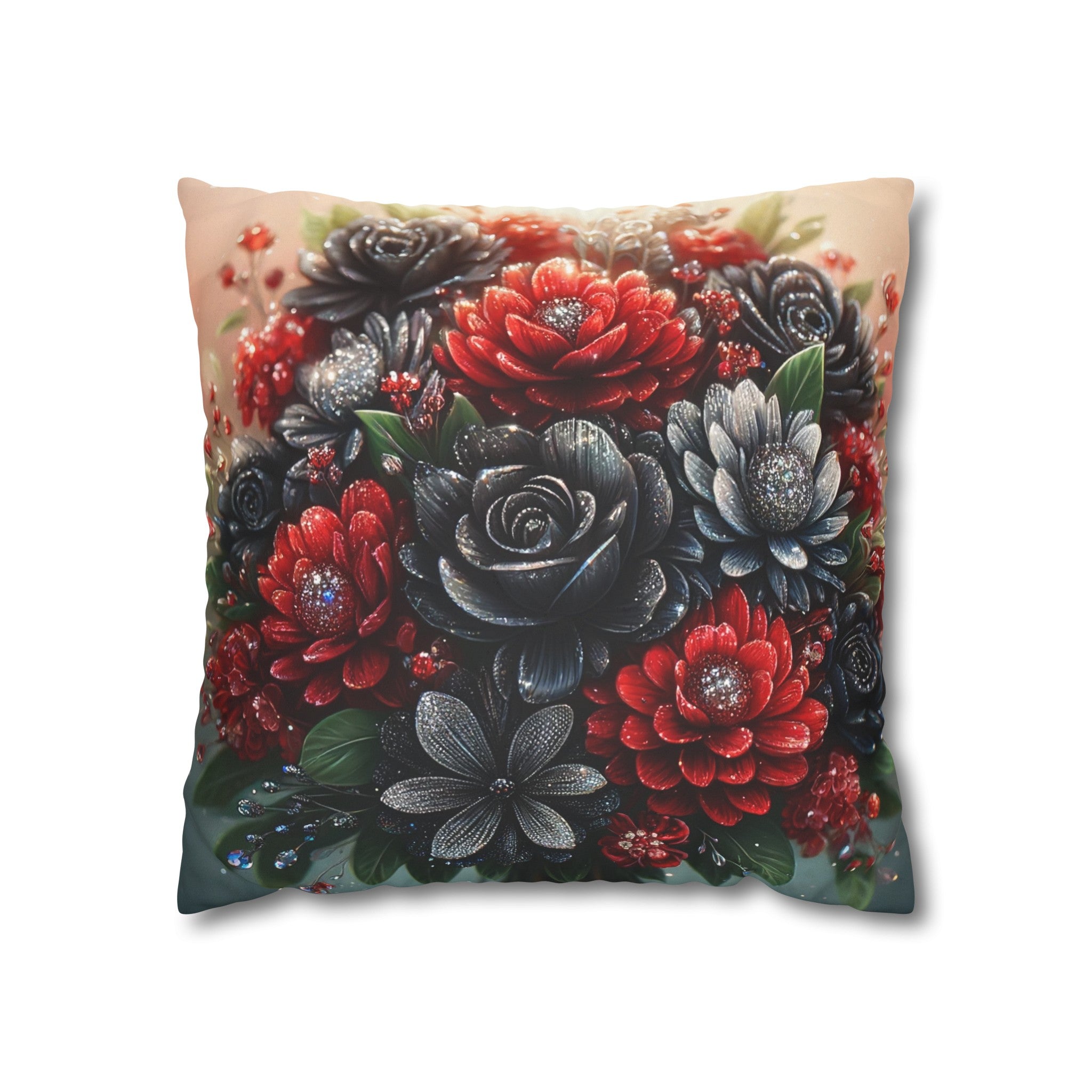 Bouquet with Black and Red flowers - Suede Square Pillowcase