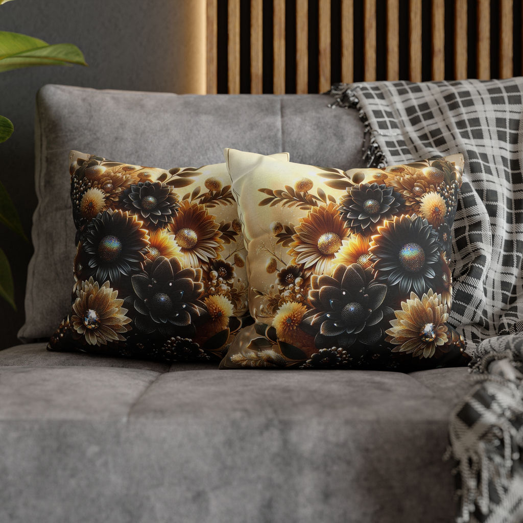 Black-golden Bouquet (2) - Polyester Square Pillowcase