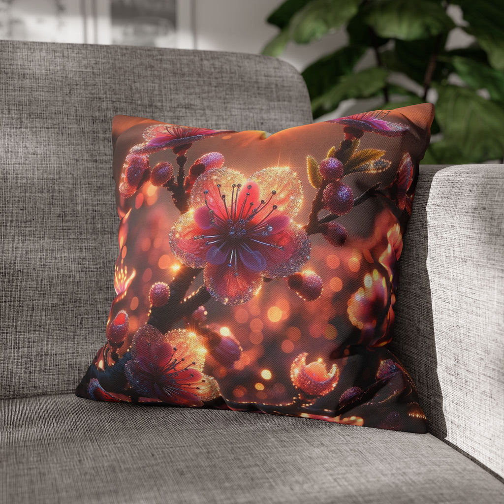 Pink flowers in sunset - Polyester Square Pillowcase