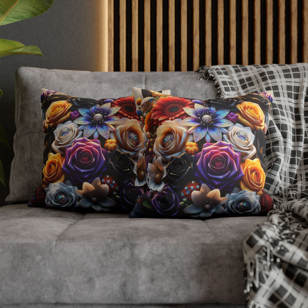 Colourful Bouquet of big flowers- Suede Square Pillowcase