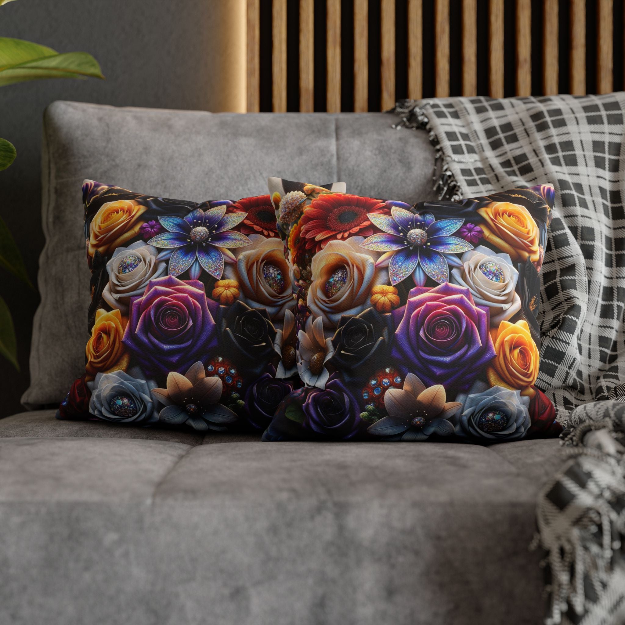 Colourful Bouquet (big flowers) - Polyester Square Pillowcase