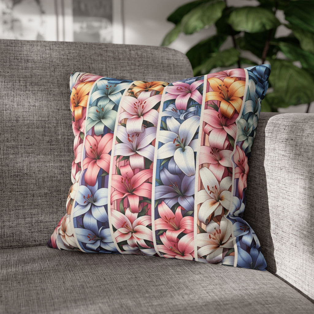 Pastel coloured Lilies in columns - Polyester Square Pillowcase