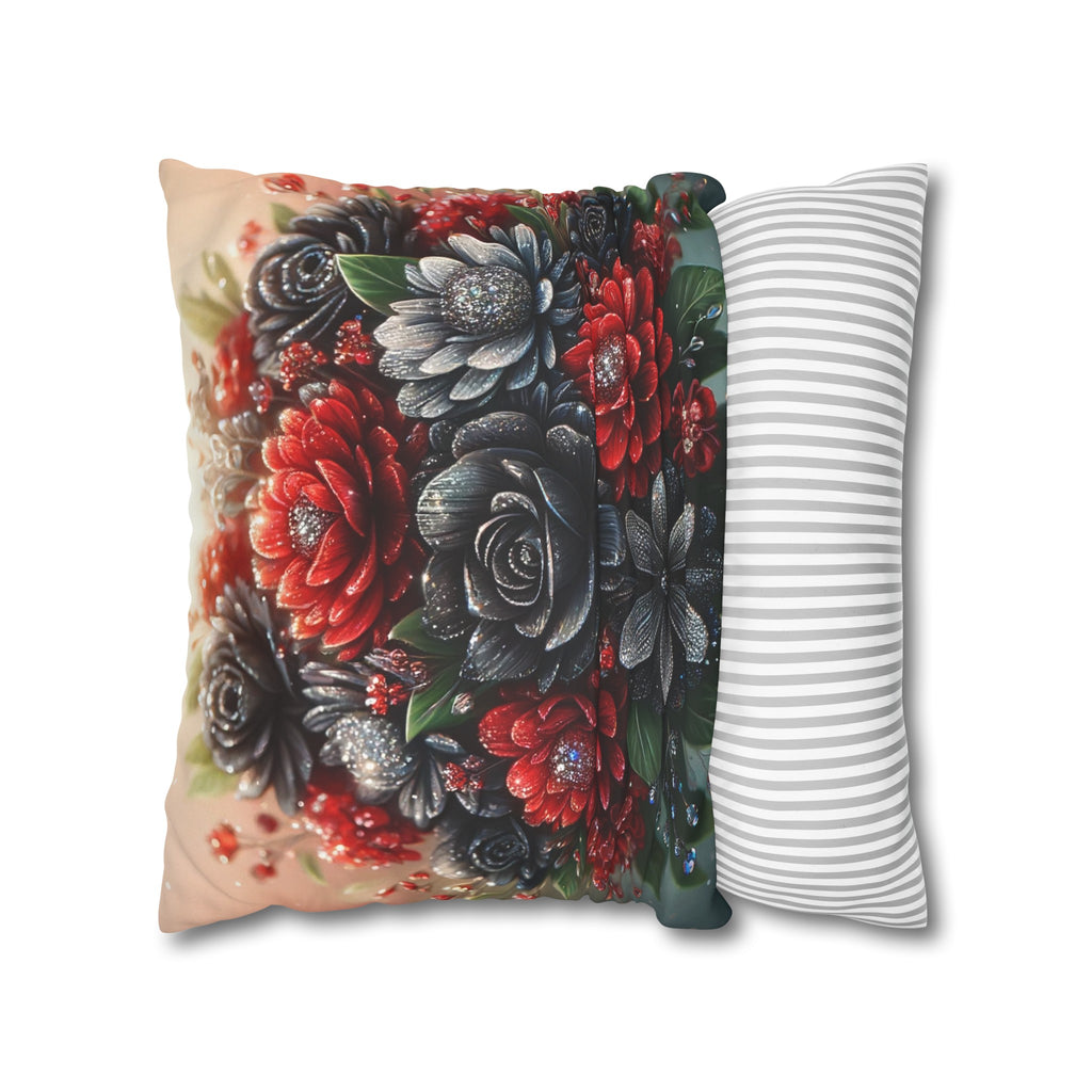 Bouquet with Black and Red flowers - Suede Square Pillowcase
