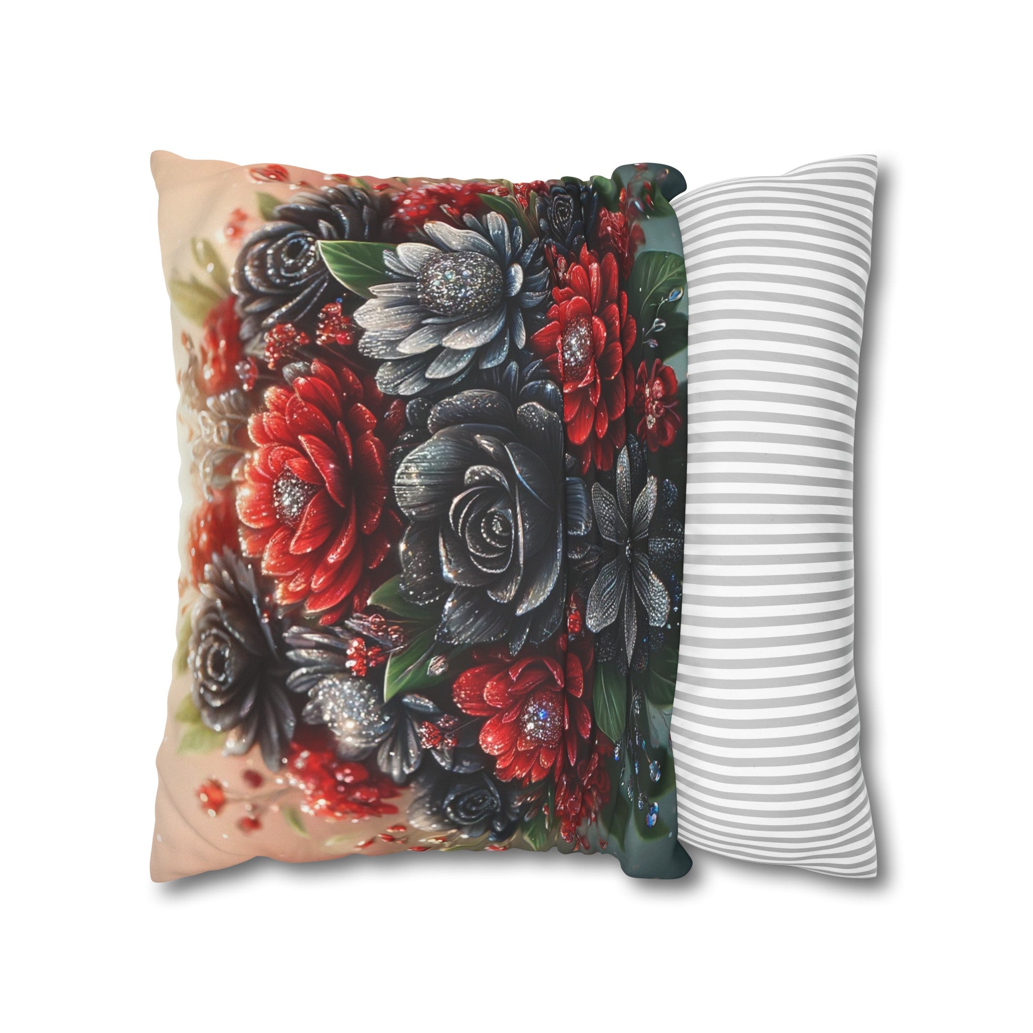 Bouquet with Black and Red flowers - Suede Square Pillowcase